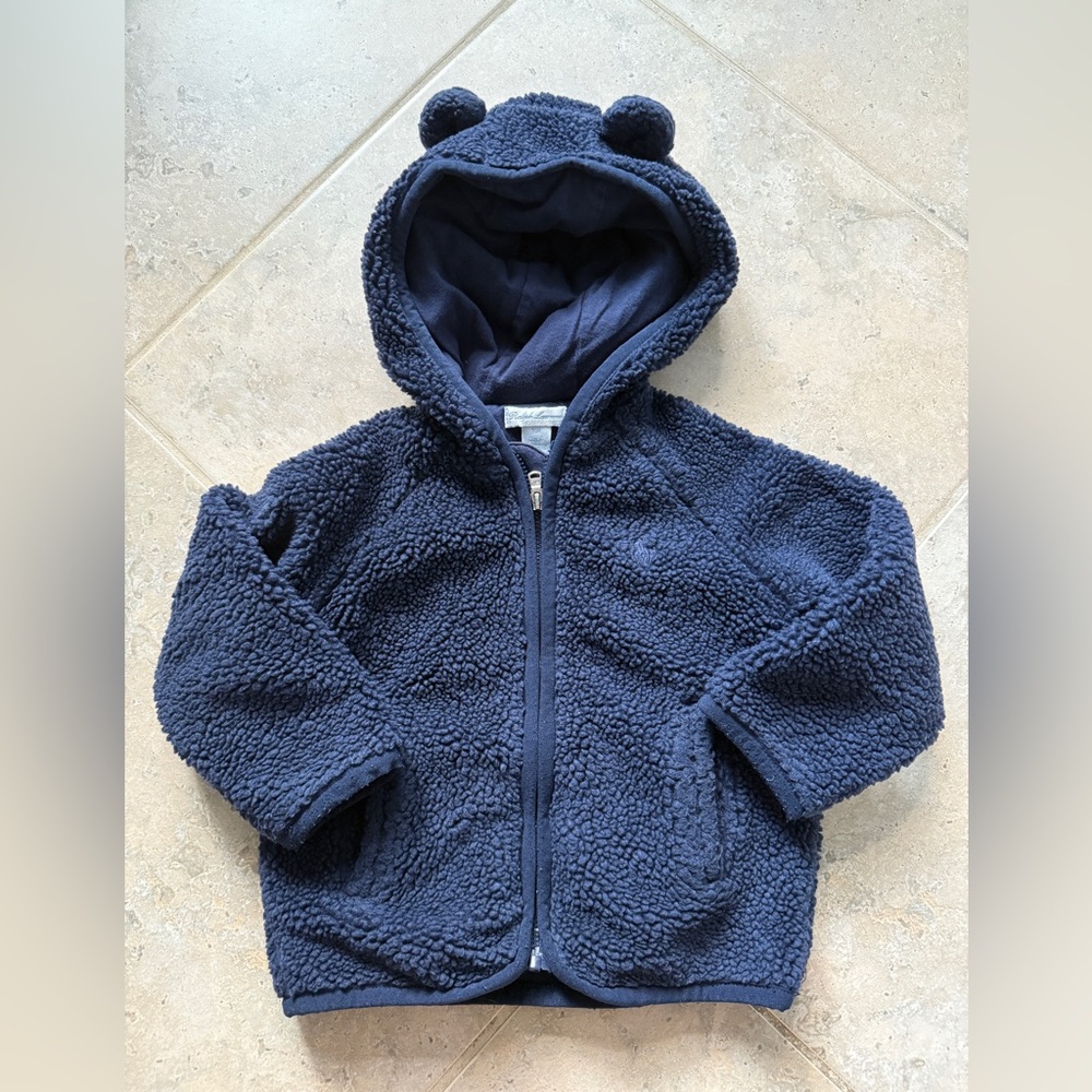 Ralph Lauren Navy Sherpa Zip Hoodie - 24M